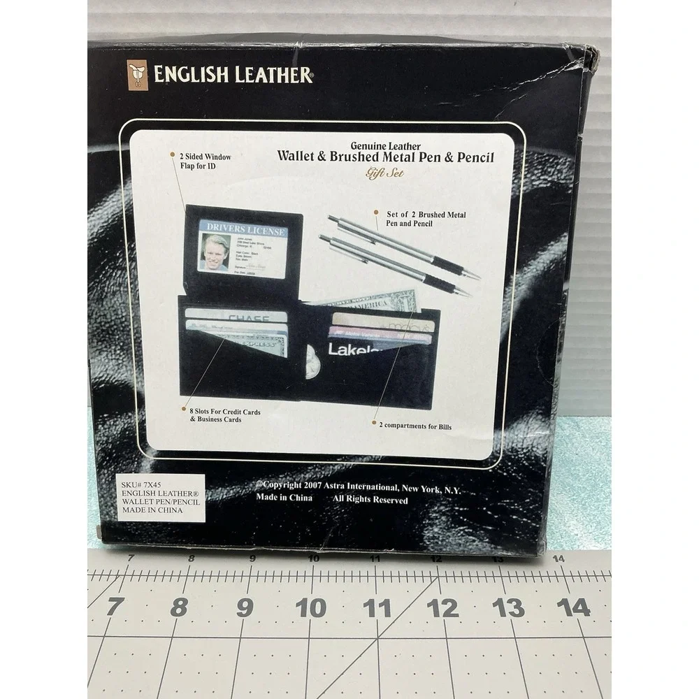 English Leather‎ Genuine Leather Wallet, Brushed Metal Pen & Pencil Men Gift Set